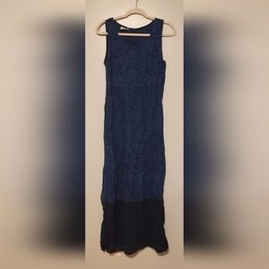 Vintage Johnny Was Collection Linen Navy Sleeveless Maxi Dress Size Small
